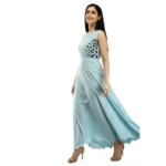 Generic Women's Crepe Solid Sleeveless Full Length Gown(Light Blue) - Image 6