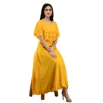 Generic Women's Crepe Solid Sleeveless Full Length Gown(Yellow) - Image 3
