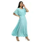 Generic Women's Crepe Solid Sleeveless Full Length Gown(Light Blue) - Image 2