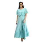 Generic Women's Crepe Solid Sleeveless Full Length Gown(Light Blue)