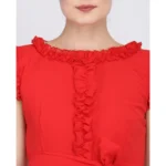 Generic Women's Georgette Solid Sleeveless Full Length Gown(Red) - Image 2