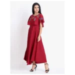 Generic Women's Crepe Embroidery Pattern Sleeveless Full Length Gown(Red) - Image 3