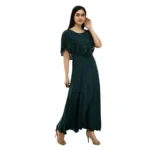 Generic Women's Crepe Solid Sleeveless Full Length Gown(Dark Green) - Image 2