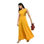 Generic Women's Crepe Solid Sleeveless Full Length Gown(Yellow) - Image 2