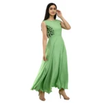 Generic Women's Crepe Solid Sleeveless Full Length Gown(Green) - Image 2