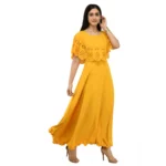 Generic Women's Crepe Solid Sleeveless Full Length Gown(Yellow) - Image 2