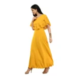 Generic Women's Crepe Solid Sleeveless Full Length Gown(Yellow) - Image 6