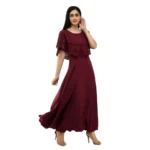 Generic Women's Crepe Solid Sleeveless Full Length Gown(Wine) - Image 2