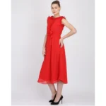 Generic Women's Georgette Solid Sleeveless Full Length Gown(Red) - Image 3