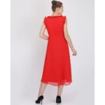 Generic Women's Georgette Solid Sleeveless Full Length Gown(Red) - Image 5
