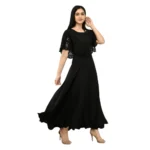 Generic Women's Crepe Solid Sleeveless Full Length Gown(Black) - Image 3