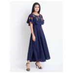 Generic Women's Crepe Embroidery Pattern Sleeveless Full Length Gown(Dark Blue) - Image 3