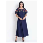 Generic Women's Crepe Embroidery Pattern Sleeveless Full Length Gown(Dark Blue) - Image 7