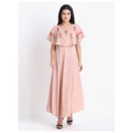 Generic Women's Crepe Embroidery Pattern Sleeveless Full Length Gown(Pink) - Image 6