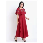 Generic Women's Crepe Embroidery Pattern Sleeveless Full Length Gown(Red) - Image 2