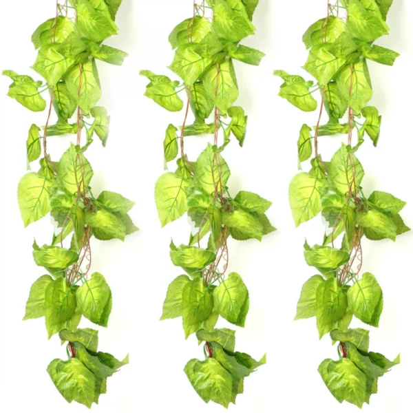 Generic Pack Of 3 Silk Polyester Artificial Money Plant Leaf Vine Hanging Garland Foliage Flowers Leaf Plants For Wall Decoration (Color: Green,Length: 15 Feet)