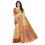 Beige Kota Doria Cotton Saree Woven Butta