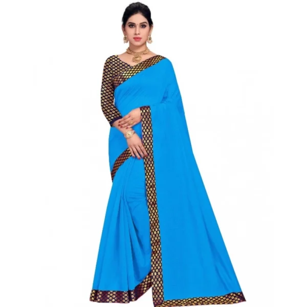 Sky Blue Chanderi Cotton Lace Border Saree with Blouse