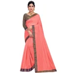 Peach Chanderi Cotton Saree with Lace Border