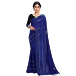 Blue Vichitra Silk Saree with HotFix Stone Work