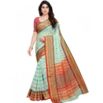 Pista Kota Doria Cotton Saree Woven Butta