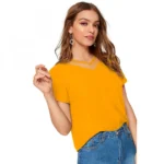 Generic Women's Polyester, Knitting Western Wear T-Shirt (Yellow) - Image 2