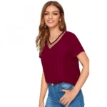 Generic Women's Polyester, Knitting Western Wear T-Shirt (Maroon) - Image 3