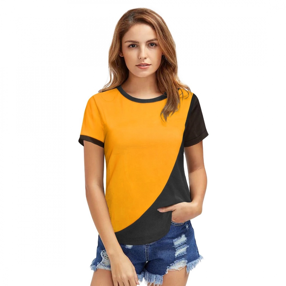 Yellow Polyester Western T-Shirt for Women