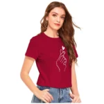 Generic Women's Cotton Western Wear T-Shirt (Maroon) - Image 3