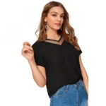 Generic Women's Polyester, Knitting Western Wear T-Shirt (Black) - Image 2