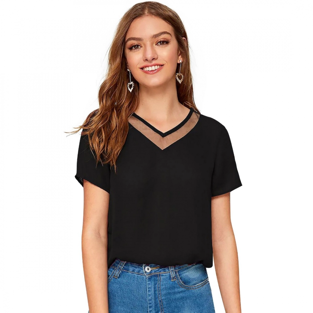 Black Polyester Women's T-Shirt