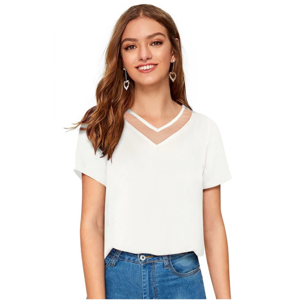 White Polyester Women's T-Shirt