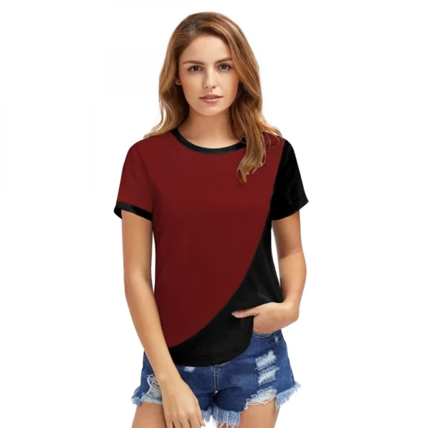 Maroon Polyester Western T-Shirt for Women