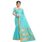 Sky Blue Kota Doria Cotton Checked Saree with Blouse