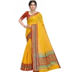 Yellow Kota Doria Cotton Bordered Saree for Women