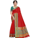 Red Kota Doria Cotton Bordered Saree for Women