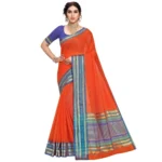 Fanta Orange Kota Doria Cotton Bordered Saree with Blouse