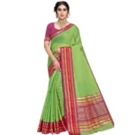 Light Green Kota Doria Cotton Bordered Saree with Blouse