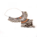 Silver Oxidised German Silver Tribal Antique Pendant Necklace - Closeup Embroidery by Nari Haat, Indian ethnic wear, ...