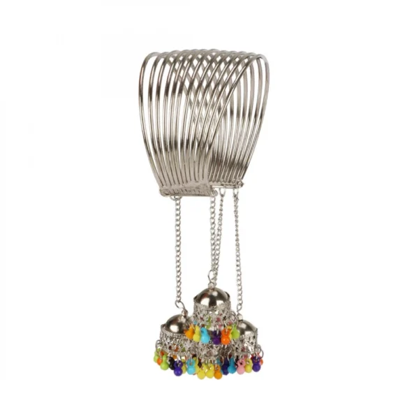 Oxidized Silver Jhumka Bangle Bracelet - Ethnic Indian Jewelry - Front View by Nari Haat, Indian ethnic wear, women c...