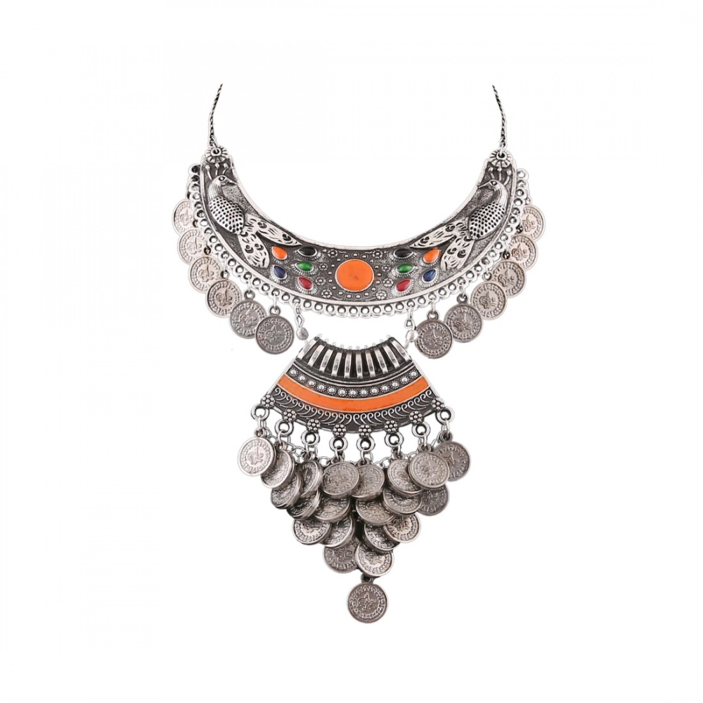 51400080869_c6fdeb9dc2_o_d-1000x1000-1.webp Silver Oxidised German Silver Tribal Antique Pendant Necklace - Front View by Nari Haat, Indian ethnic wear, women cl...