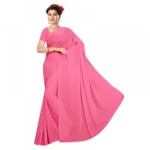 Pink Georgette Plain Saree for Women