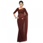Coffee Georgette Plain Saree for Women