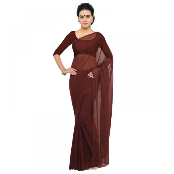 Coffee Georgette Plain Saree for Women