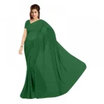 Dark Green Georgette Plain Saree with Blouse