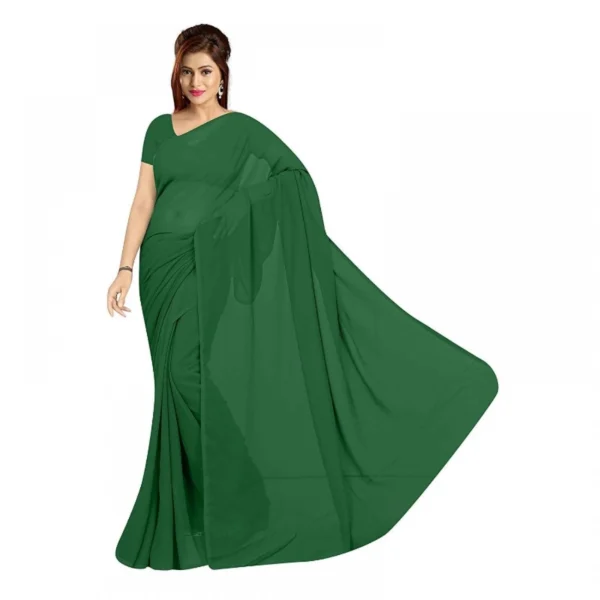 Dark Green Georgette Plain Saree with Blouse