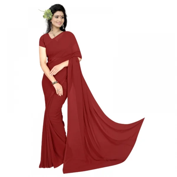 Maroon Georgette Plain Saree with Blouse