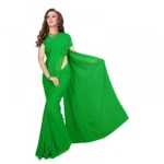 Dark Green Georgette Plain Saree for Women