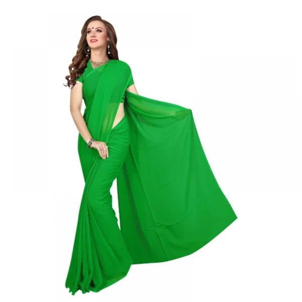 Dark Green Georgette Plain Saree for Women