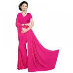 Pink Georgette Plain Saree with Blouse